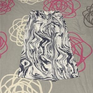 A New Day Blue and White Marble Satin Ruched Midi Skirt